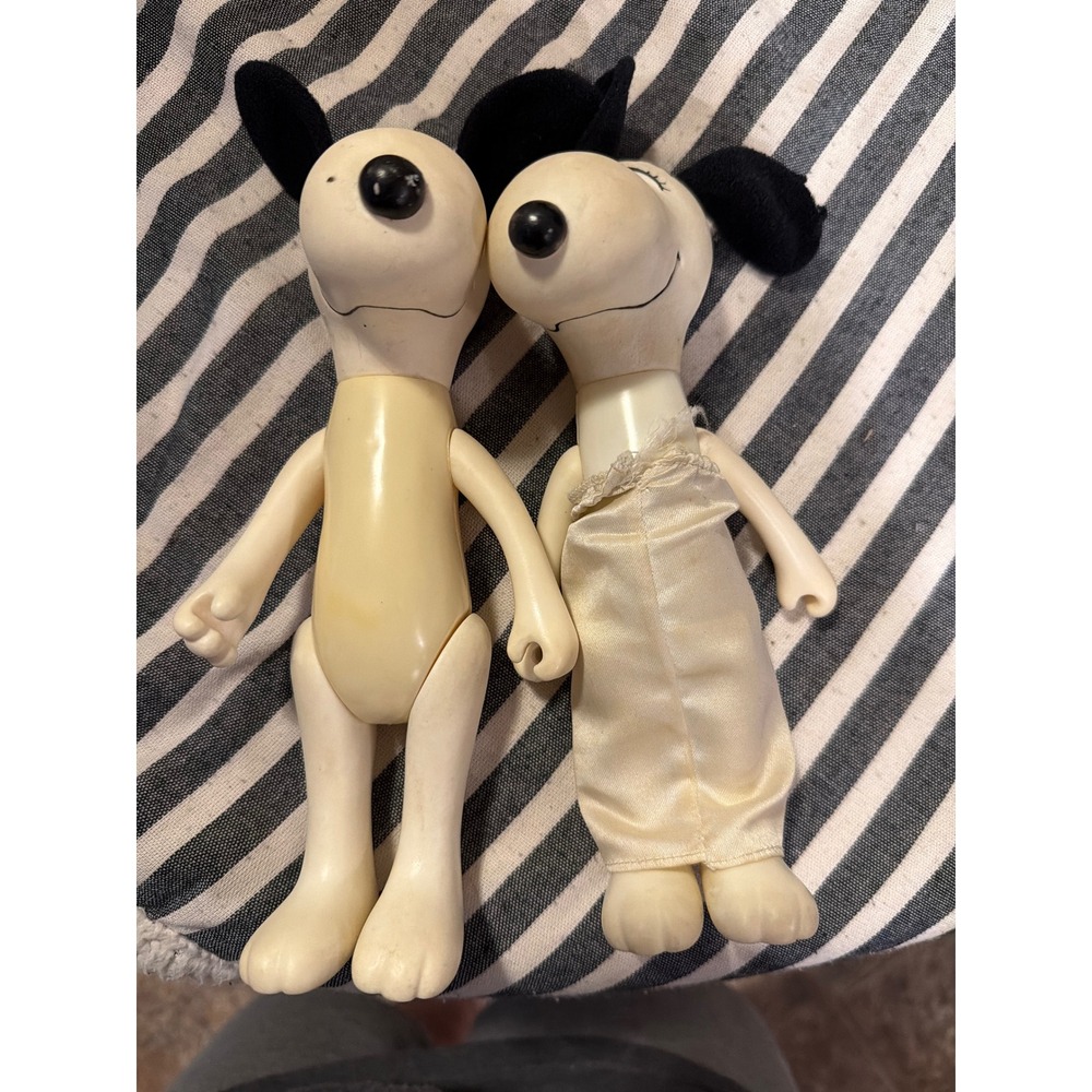 Vintage Knickerbocker Snoopy Belle Jointed Dolls Peanuts 1958 1966 Set‎ of 2